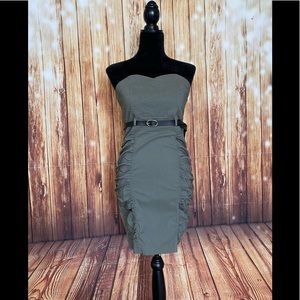 Miss Cocoa Stretch Women's Strapless Green Cargo Ruched Tube Dress Size Medium